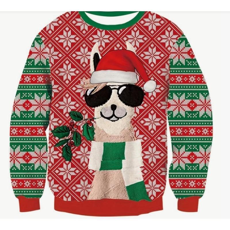 Christmas Pattern Cute Cat Dog Surroundings Autumn Winter Long Sleeved Fashionable Casual Loose Women's Pullover
