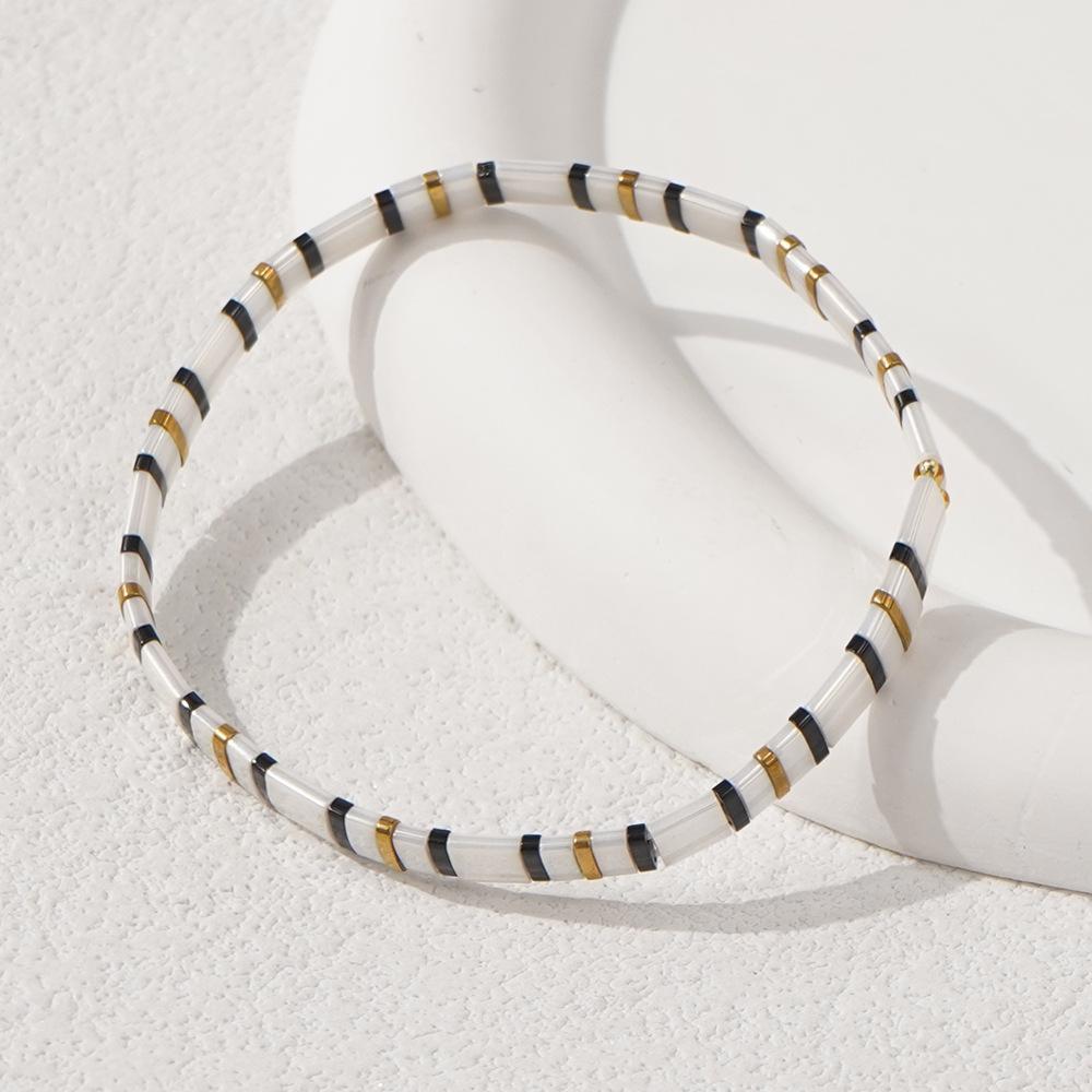 Bohemsk etnisk stil armbånd vevd elastisk snor perlearmbånd smykker dame flerlags stablet armbånd