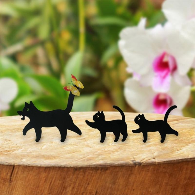 3Pieces Black Cats Garden Stakes Weather Resistant Metal Iron Art Cats Decors For Outdoor Yard And Lawn Patios Balcony