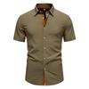 Camisa Masculina Casual Fashion Color Block Manga Curta Single Breasted Lapela