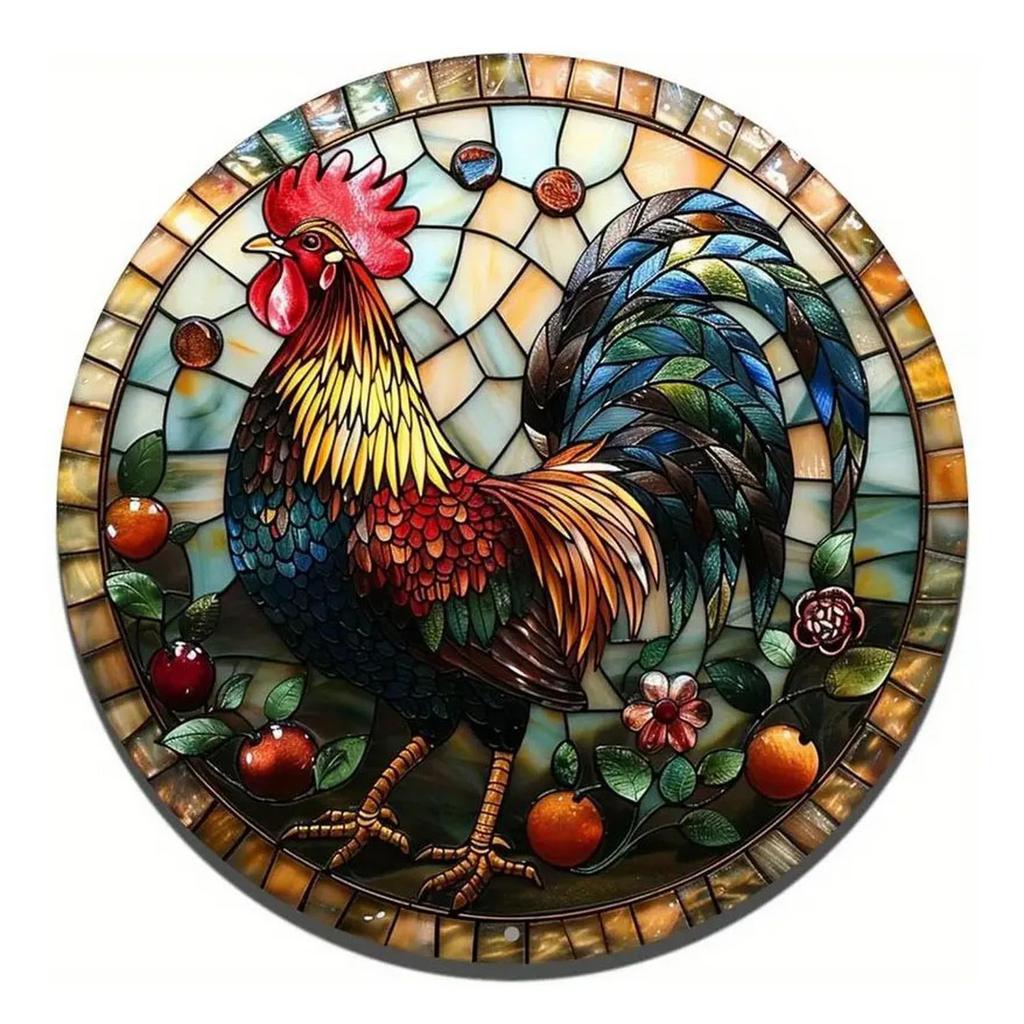 High Definition Metal Tin Sign Set Colorful Rooster Themed Round Wall Art Decor for Farmhouse Kitchen and Country Style Home Dec