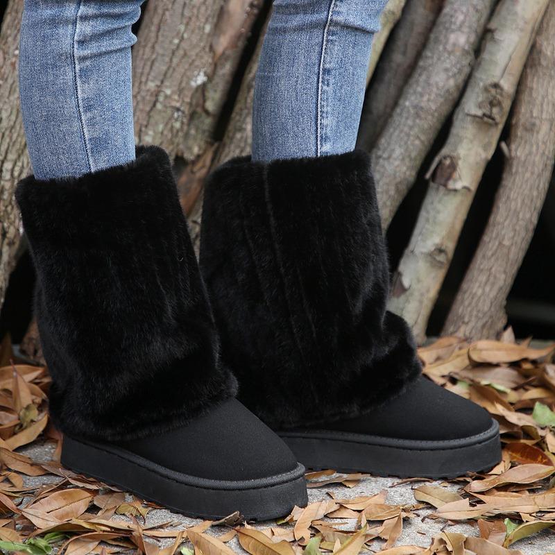 Snow boots women's winter niche muffin thick-soled fluffy boots medium tube velvet warm cotton shoes flow