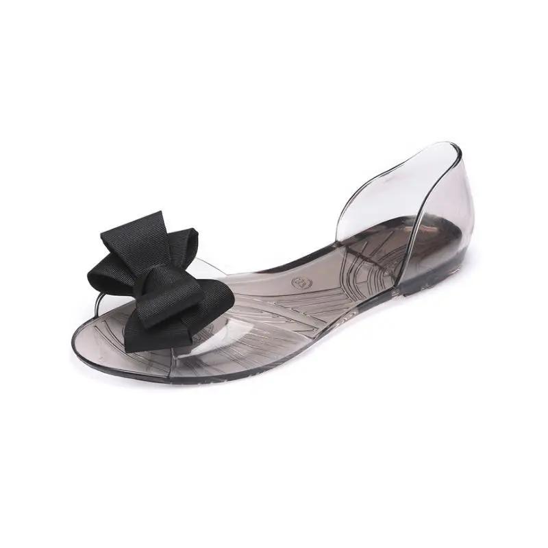 Fashion Women's Shoes No Heel Bow Footwear Transparent Jelly Summer 2024 Beach Sandals for Woman Outdoor Crystal Flat Rubber Trend H Vip