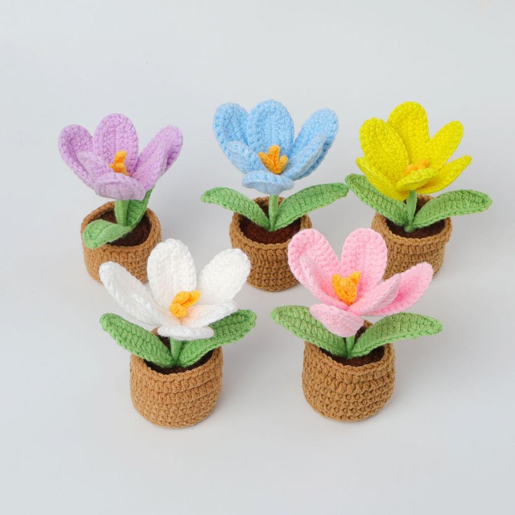 Tulip Crochet Flowers Pot Cute Knit Flower Creative Crochet Plant Pot Tulips Knitting Flower Car Table Home Decor