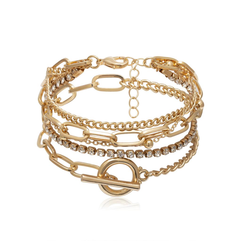 Simple Geometric Ot Buckle Versatile Jewelry Women, Creative Mix And Match Diamond-Encrusted Round Bead Multi-Layer Bracelet
