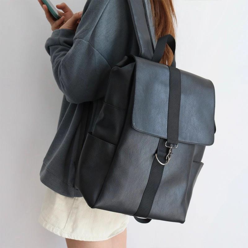 Trendy Women's Soft Leather Backpack: 2026 College and Travel, Korean & Japanese Style, 16-inch Laptop Capacity