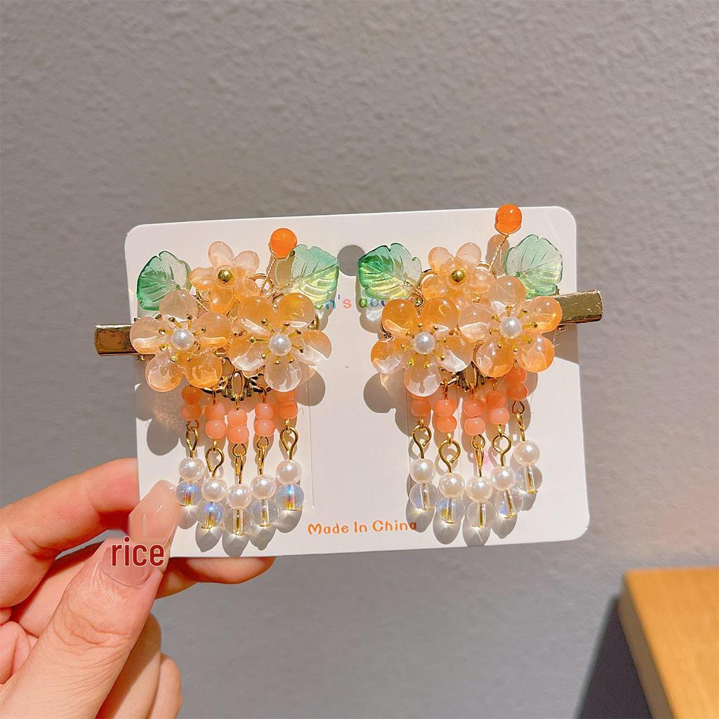 Chinese Style Tassel Hair Accessories for Girls - Hanfu Flower Pendant Headdress & Hair Clips