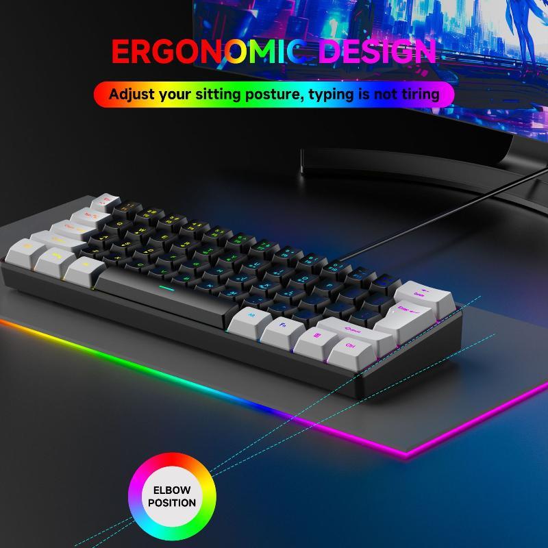 New Portable Wired Mini Mechanical Keyboard K61 Mini Keyboard Wired 61 Keys Phantom Rgb,Black White Red Red/Blue Switch