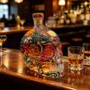 Decantador de Crânio Gótico, Garrafa de Licor de Vidro Pintada à Mão com Design Floral, Dispensador de Vinho Esculpido em 3D para Bar Doméstico, Decoração de Halloween