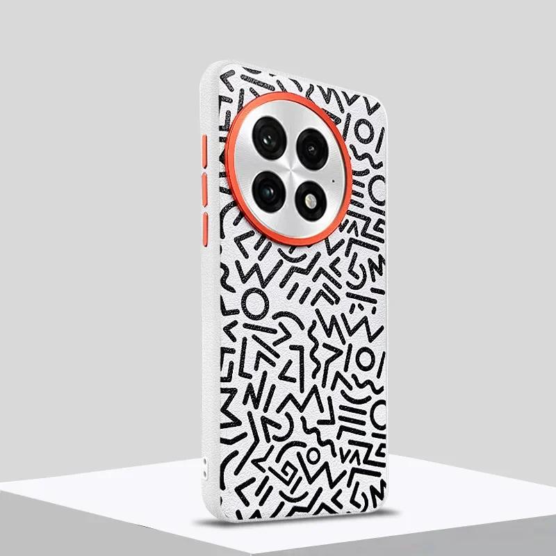 

Graffiti Painted Plain Leather Phone Case for Oneplus 13 13T 13R 1+Ace 5 Pro Metal Lens Large Hole+Independent Button Hard Cover OneplusAce5Pro