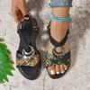 Fashion Fashion New Metal Decoration Women Sandals 2025 Summer Snake Print Gladiator Shoes Woman Comfort Casual Med Heels Sandals Woman