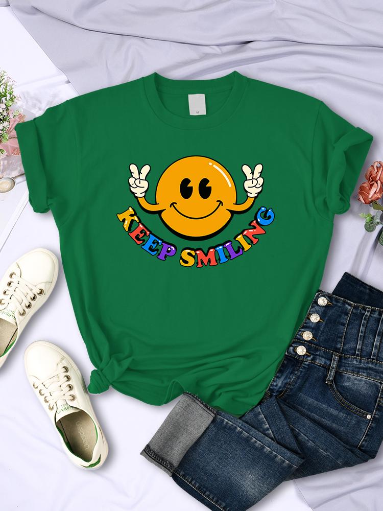 Keep Smiling To Life Print Women T-Shirts Summer Fashion Soft Tshirts Street Hip Hop Clothes Comfortable Casual T Shirt Female