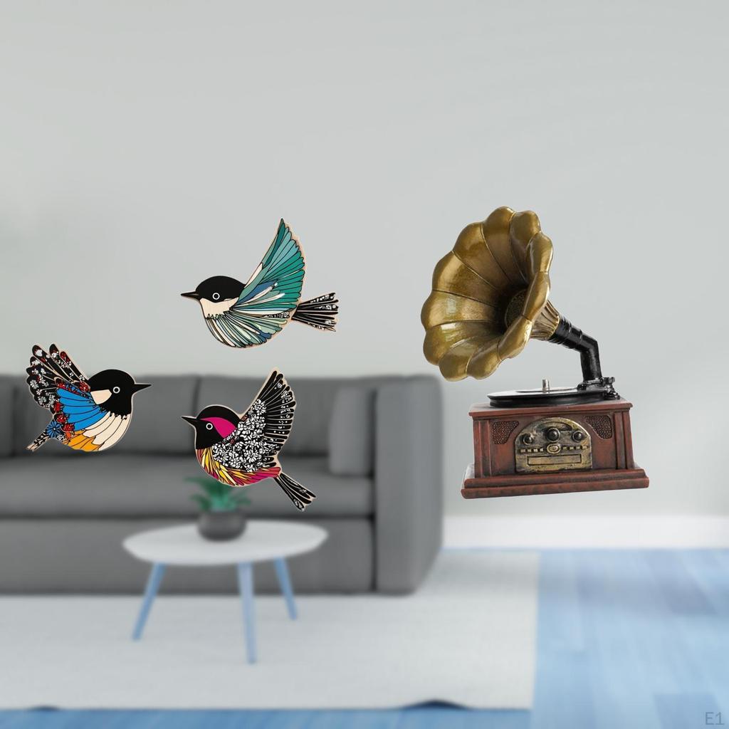 Wooden Bird Wall Art Sculpture Vintage Statue Resin Figurine Retro Ornament for Garden Study Room