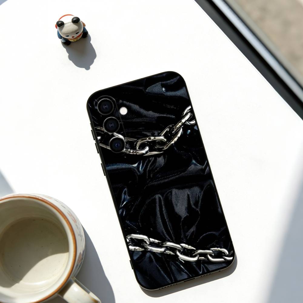 

Metal chain Phone Case For Samsung Galaxy A73,A72,A71,A70,A53,A52,A51,Soft Silicone Black Cover Samsung a51 4g