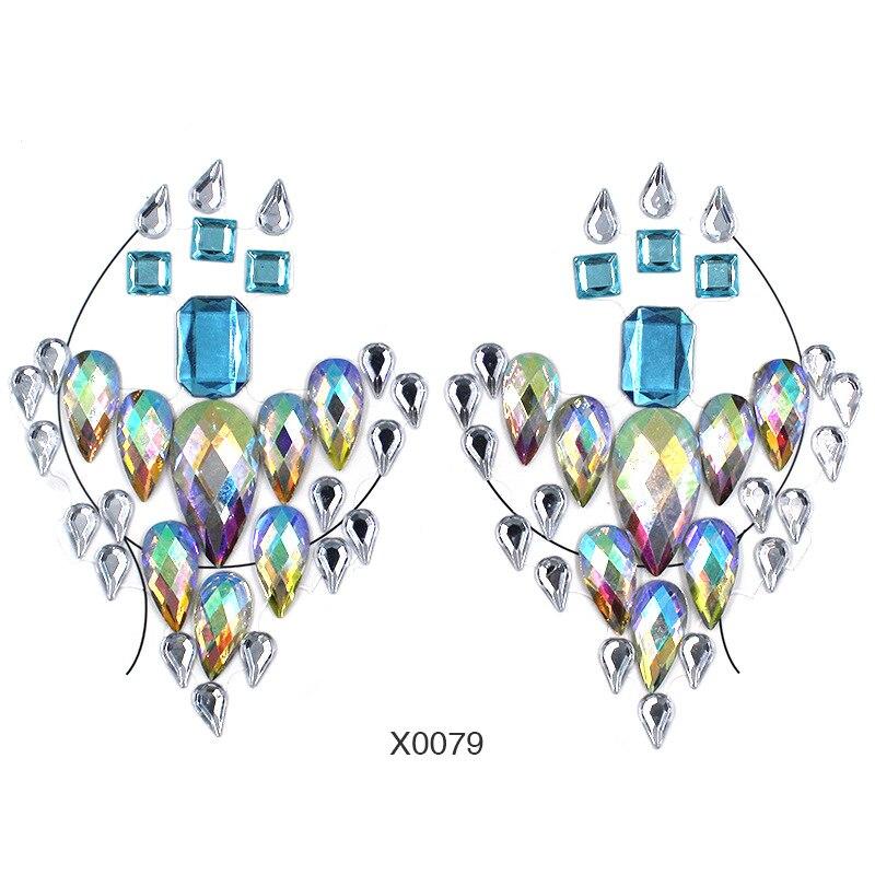 3D Crystal Chest Jewels Temporary Tattoo Sticker Rhinestone Flash Tattoos Adhesive Face Jewel Gem Body Paint Sticker for Party