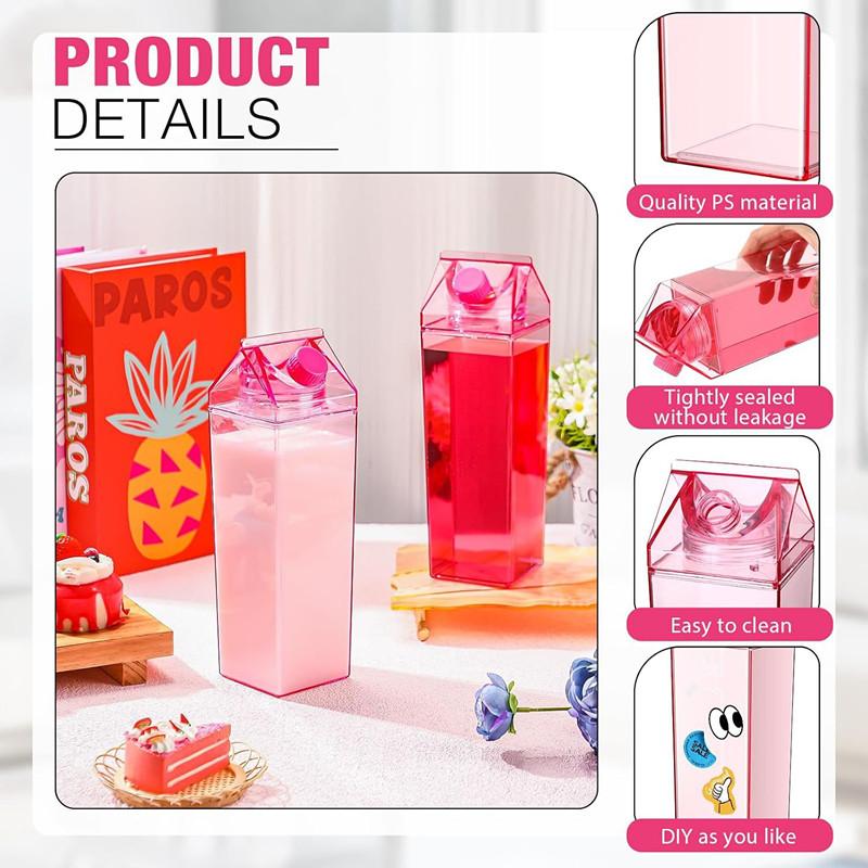 Bouteille de Lait Transparente 500/1000 ml Boîte à Eau Carrée Tasse à Café Jus Thé Transparente Stockage de Lait Pour Sports de Plein Air Camping Gym