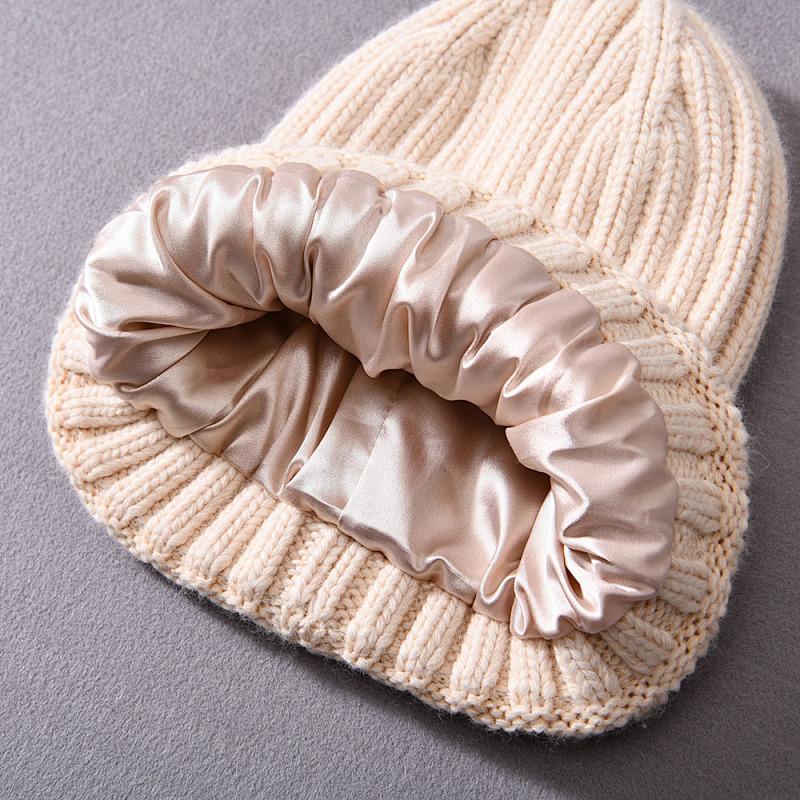 Versatile series adult rabbit velvet knitted hat solid color lined outdoor satin lining wool hat source