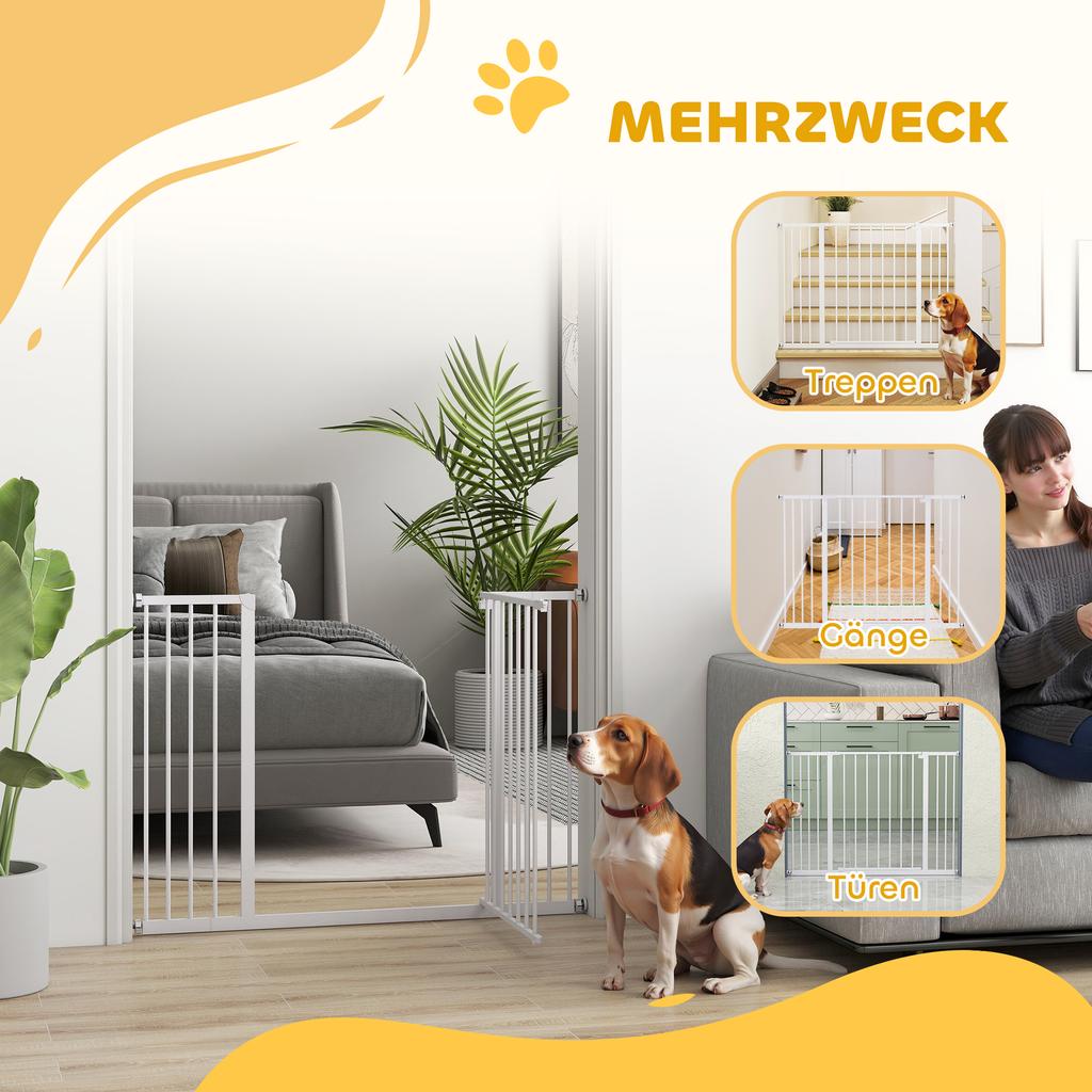 Dog Gate Pet Safety Gate Stair Barrier Pressure Mount Adjustable 76-82/86-97/101-107 cm, White