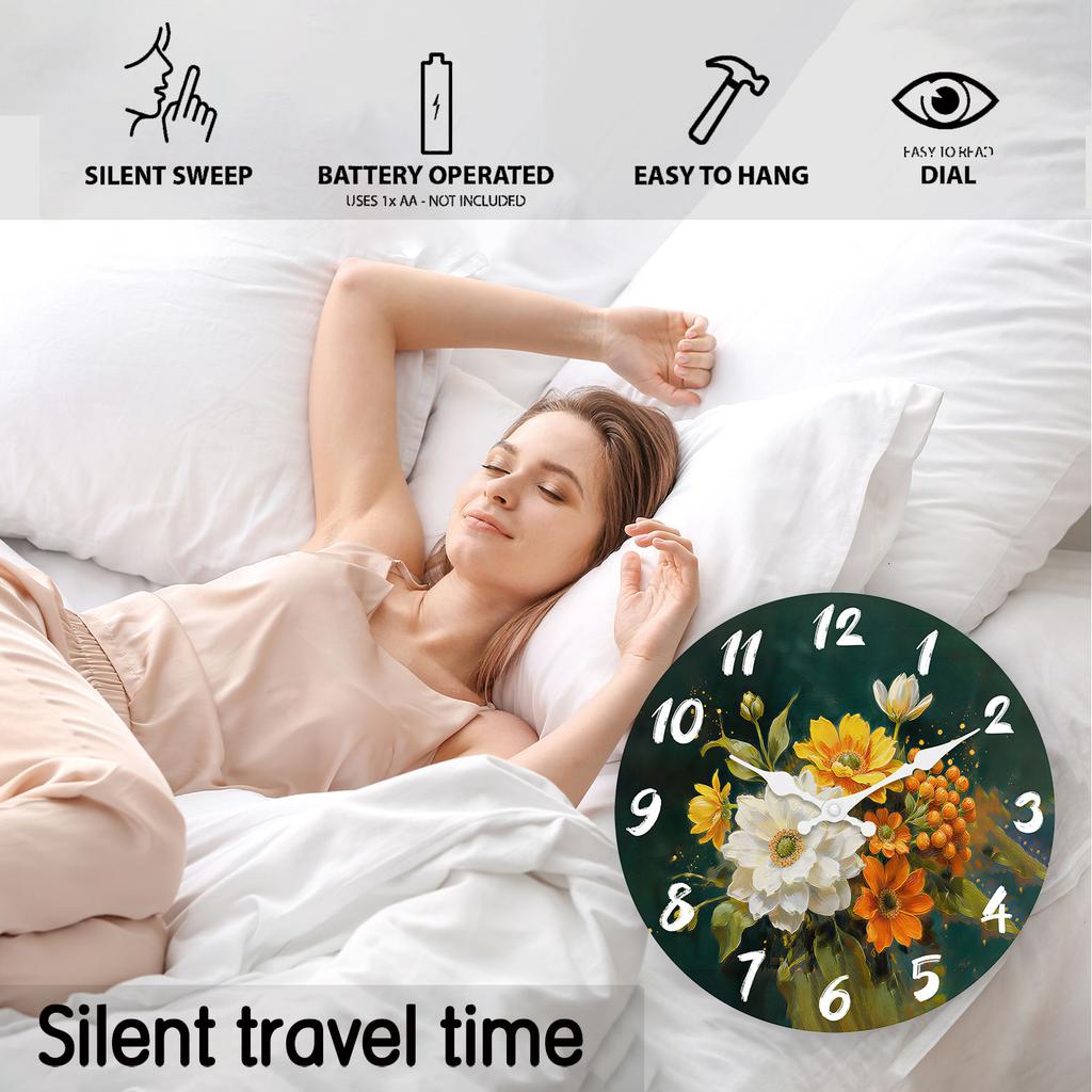 Premium-Quality Floral High-Standard Pattern High-Standard Wooden High-Standard Wall Top-Grade Clock 10-16Inch Top-Grade Silent Superior-Grade Wall