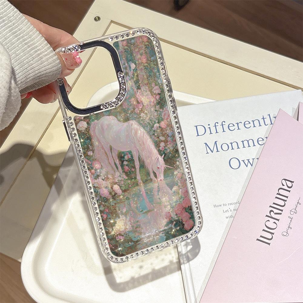 Applicable To iPhone16ins Wind Dream Unicorn Mobile Phone Case Apple 17 Niche High-end Flash Diamond Star Case