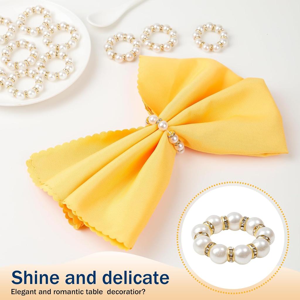 Gold Napkin Rings 20Pcs, Imitation Pearl Napkin Rings Napkin Holder, Elegant Rhinestone Gold Beaded Serviette Buckles for Weddings, Party Supplies &