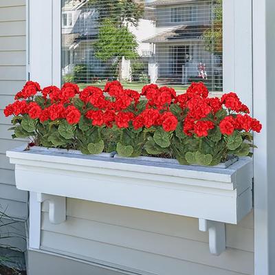 Geranios Artificiales de 14 pulgadas Flores Falsas Rojas Ramo de Seda DIY Arbustos para Maceteros de Exterior Porche Patio Hogar Boda Decoración de Fuente