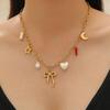 Vintage Stainless Steel Sunflower Multi Charm Necklace for Women Luxury High-End Collarbone Chain Beach Vacation Accessory Gift