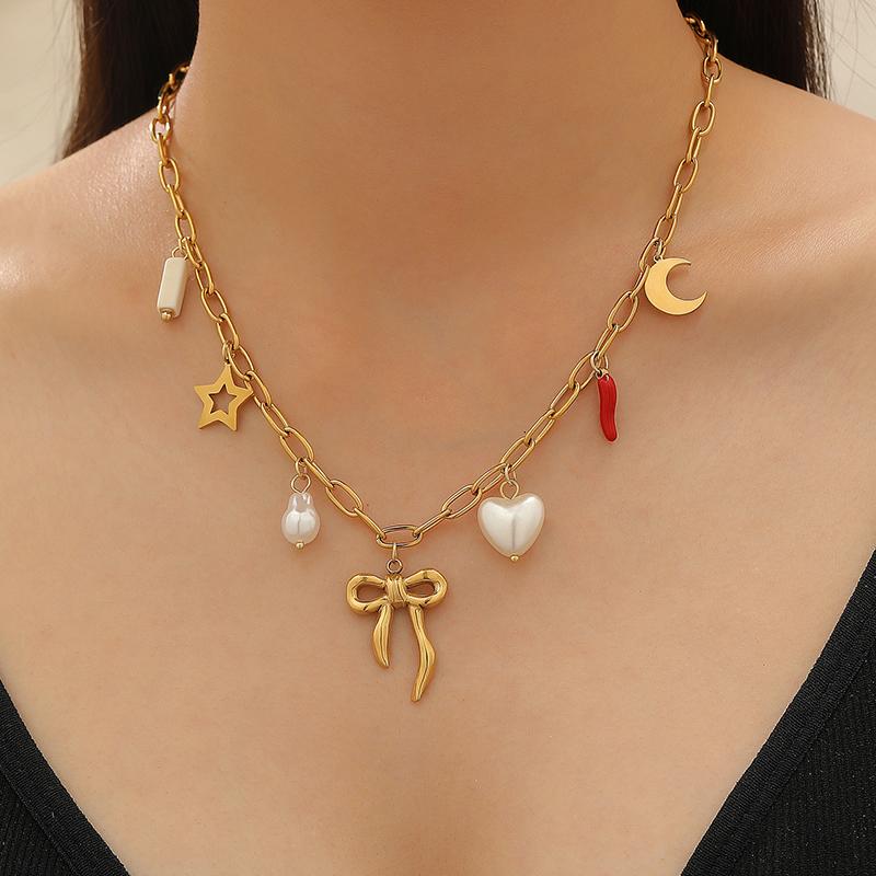 Vintage Stainless Steel Sunflower Multi Charm Necklace for Women Luxury High-End Collarbone Chain Beach Vacation Accessory Gift