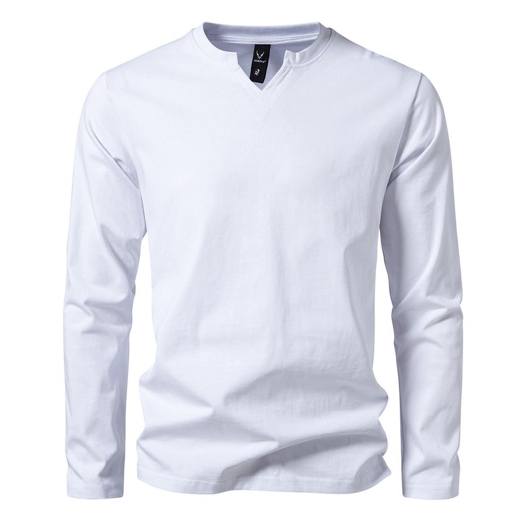 Men'S V Stand-Up Collar Long-Sleeved T-Shirt Men'S Fashion T-Shirt British Bottoming Shirt Casual Henry Collar T-Shirt