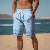 Retro Ethnic Style Graphic Beach Shorts For Men Summer Drawstring Pockets Casual 3D Printed Short Pants Fashion Loose Swim Trunk