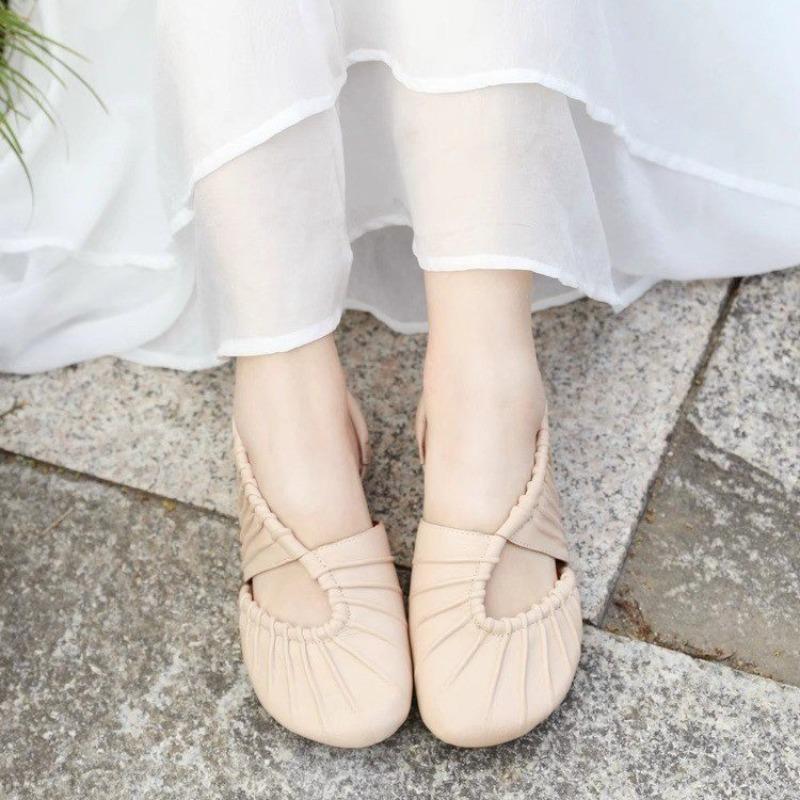 Fashion Retro Baotou Flat Casual Women's Sandals New Summer Outwear Round Toe Shallow Mouth Soft Sole Low Heel Roman Shoes