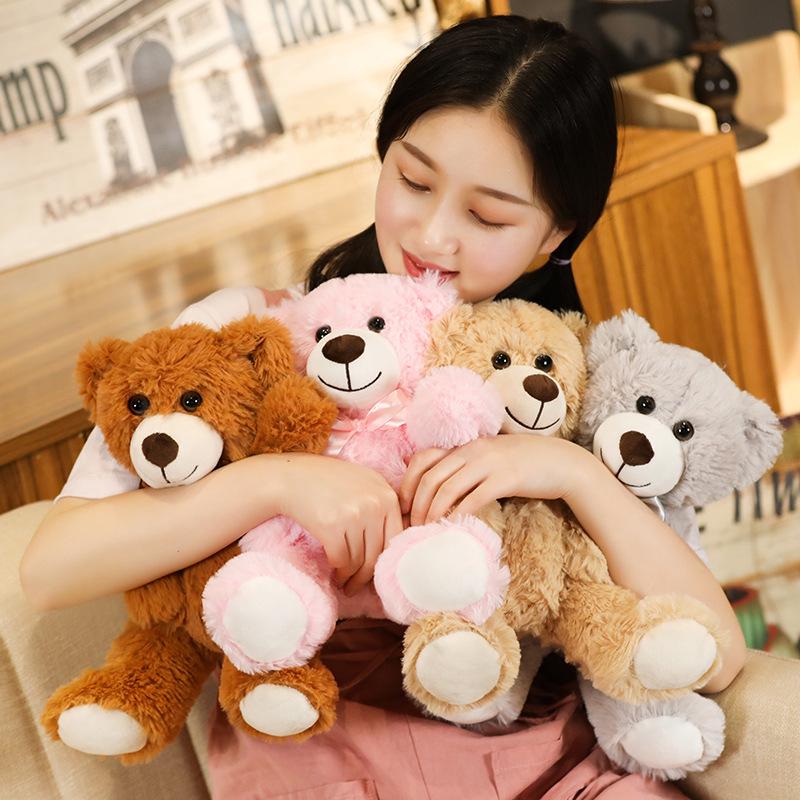 Adorable Seven-Color Teddy Bear Plush with Ribbon - Perfect Claw Machine Prize or Small Gift