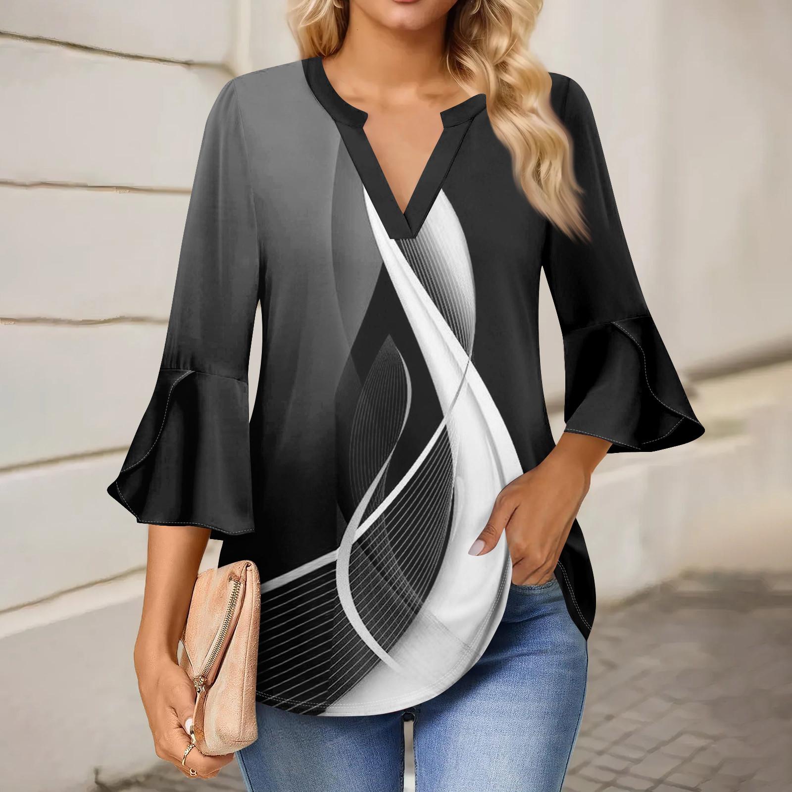 

Женская рабочая рубашка с плиссировкой и рукавом 3/4, рубашка с V-образным вырезом, повседневная рубашка с завязками на талии, деловая рубашка XL