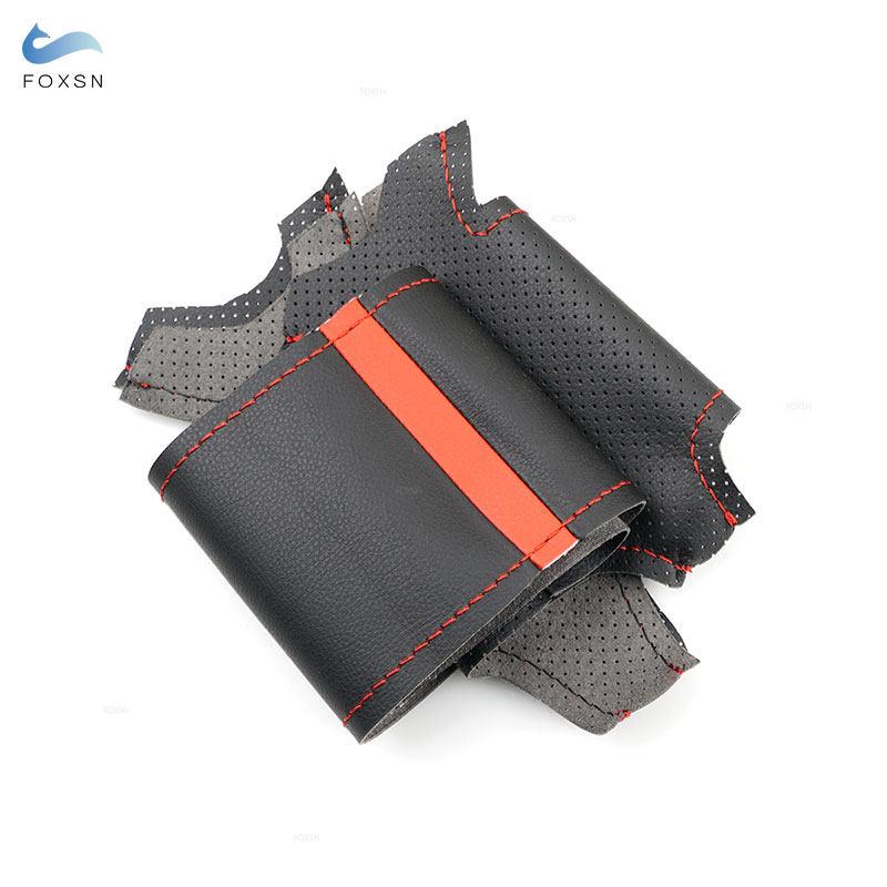 Car Steering Wheel Cover Leather Trim For BMW 3 5 Series E36 E46 E39 1998 1999 For X3 E83 X5 E53 2000-2006 Black with Red