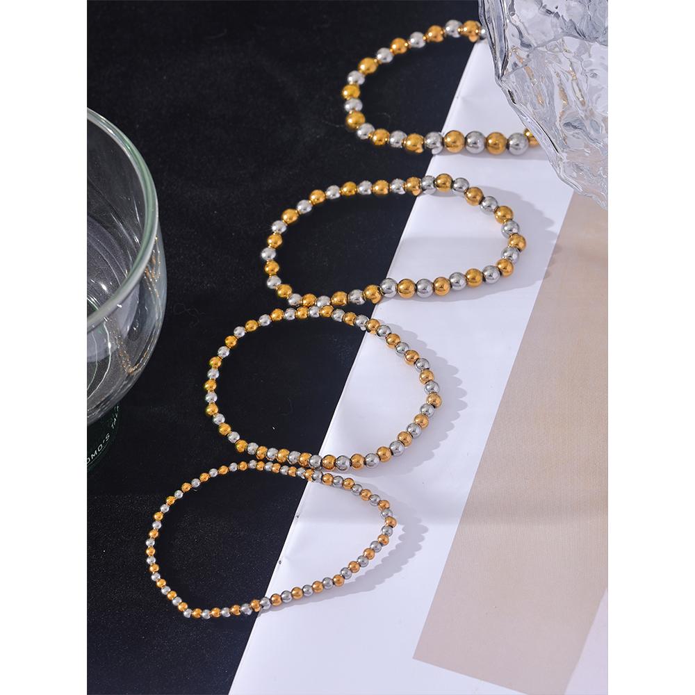 Yhpup 3/4/5/6 MM Stainless Steel Beads Daily Handmade Elastic Bracelet Bangle Waterproof Wrist Wholesale Gold Color Jewelry Men