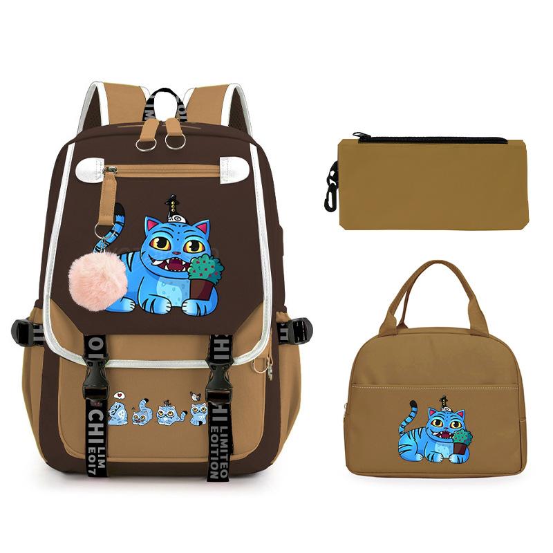 Animation Cartoon Printing Large Capacity Lightweight Student Schoolbag Children'S Leisure Backpack Three-Piece Set