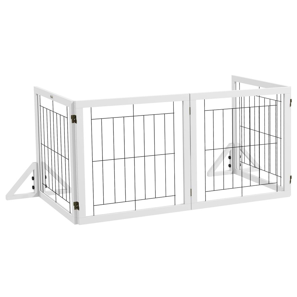 Folding Dog Gate with 4 Panels and Triangular Feet, 280x70 Cm, White