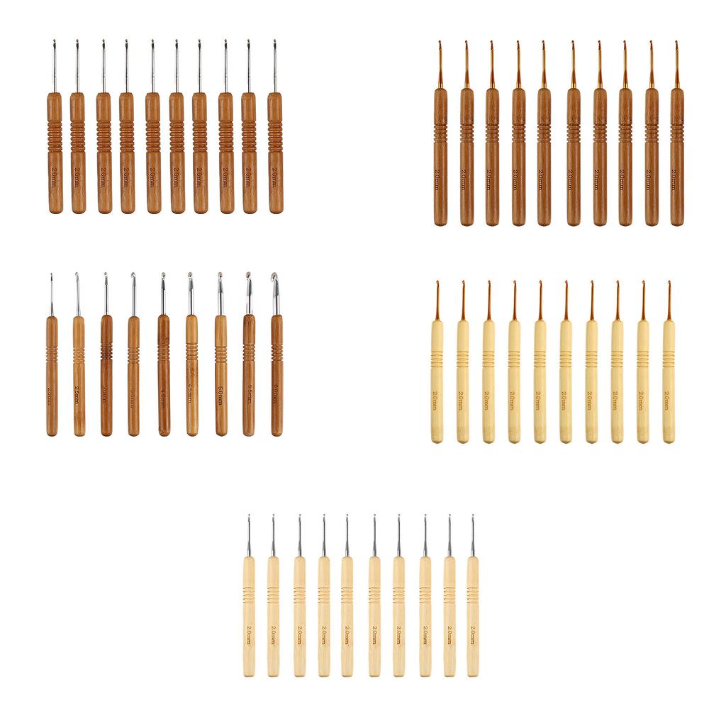 10PCS Crochet Hooks Set Ergonomic Wooden Grip Handles, Beginner Crochet Kits for Hand Stitching DIY Crochet Craft