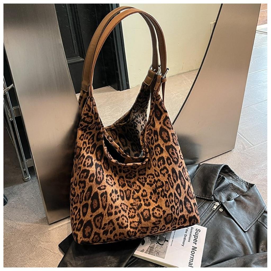 Hobo Bag Women Faux leather Leopard Print Large Capacity Daily Commute