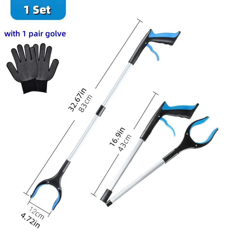 Upgrade 32" Aluminum Alloy Garbage Clip Foldable Grabber Reacher Tool Lightweight Trash Claw Grabbers Magnetic Pick Up Stick