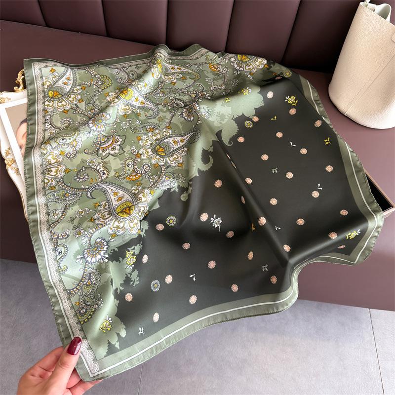 Luxury Retro Paisley Print Women Silk Scarf Bandana Hair Bands 70Cm Square Scarves Smooth Summer Satin Hijab Wrap Headband