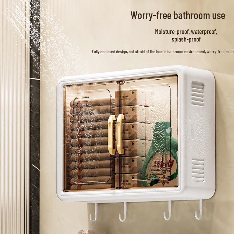 Rotating Wall-Mounted Bathroom Cabinet: No-Drill, Dustproof, Magnetic Door for Cosmetics and Medicine Storage
