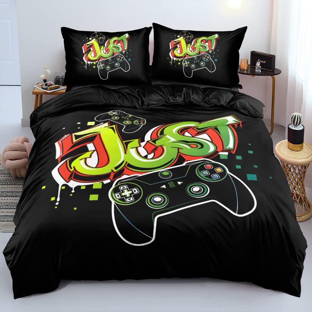 Black Game Handle Three-Piece Quilt Cover 3D Digital Printing Bedding Set Bed Cover