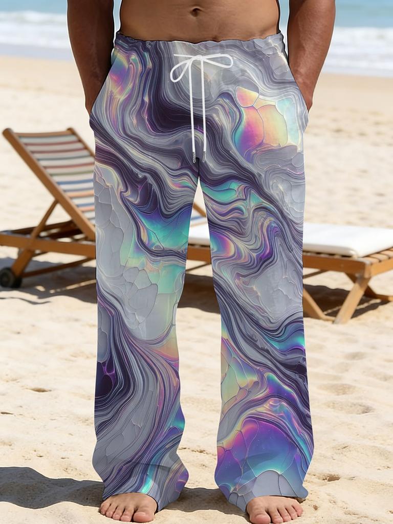 Casual men's printed loose straight trousers vacation beach pants men's European and American breathable
