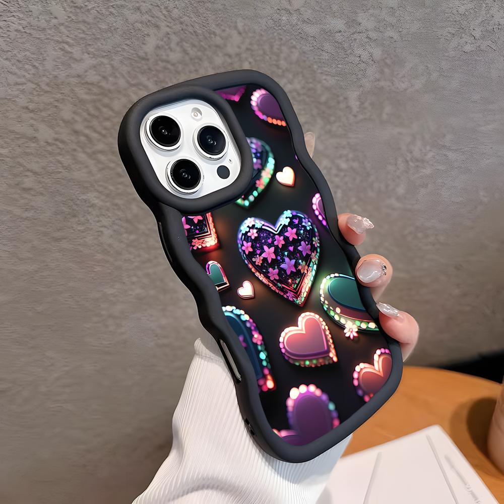 Y2K Leuchtende Herzen Wellige Kante TPU Handyhülle für iPhone 17 16 15 14 13 12 11 Air Pro Max Plus Buntes Cover