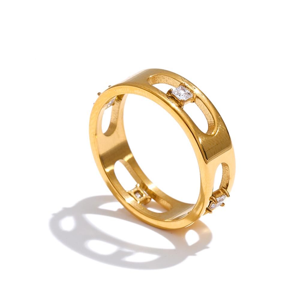 

Yhpup Size 678 Stainless Steel Zircon Hollow Fashion Ring 18K PVD Plated Stylish Unique Chic Daily Jewelry Gift 6