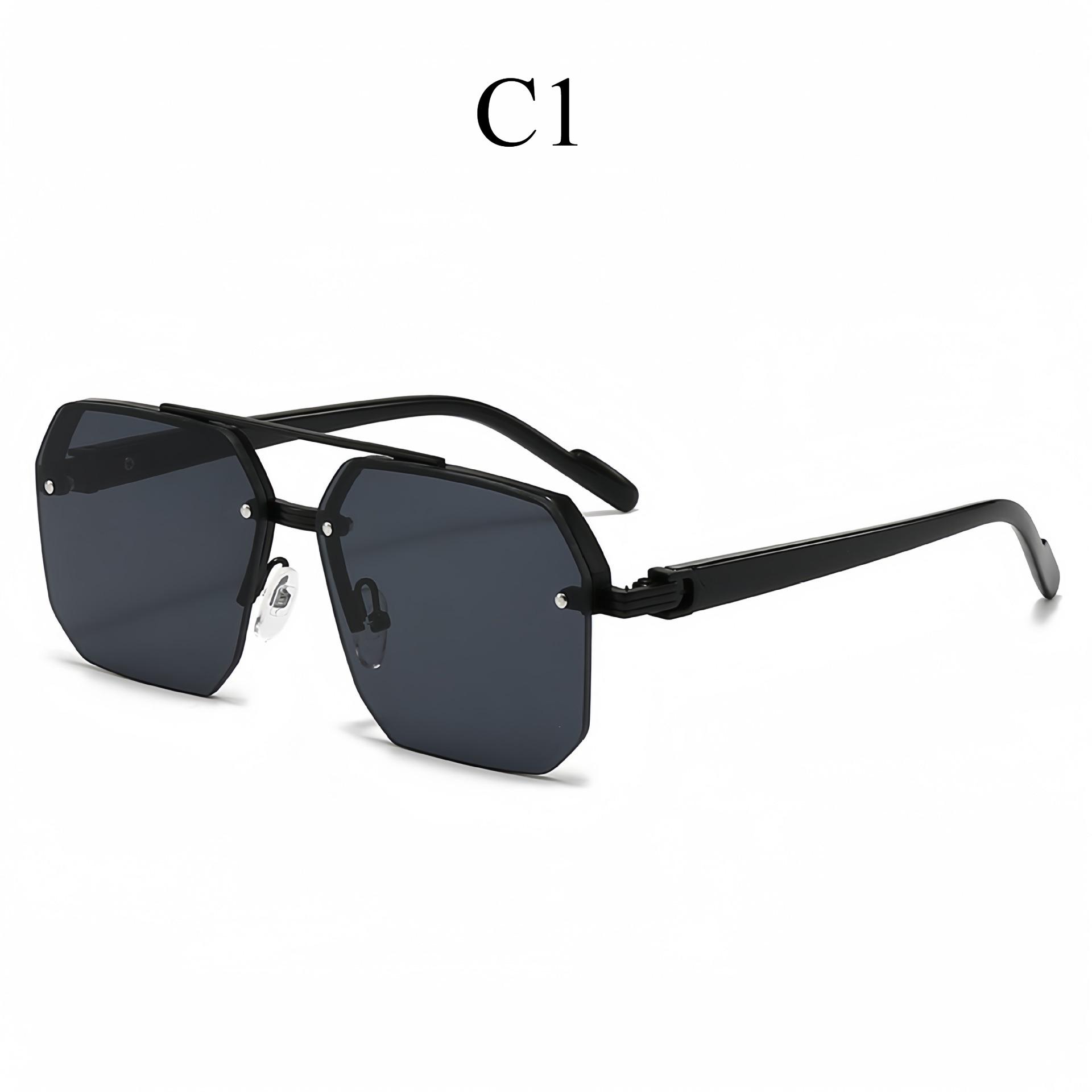 Men s sunglasses, double-beam half-frame metal, polygonal retro fashion sunglasses. C1
