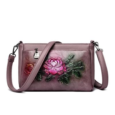 Damen Geprägte Blume Umhängetasche Vintage Florale Schulterhandtasche PU-Leder Tägliche Pendlertasche Lässige Mehrzweck-Geldbörse für Mama Arbeit Einkaufen