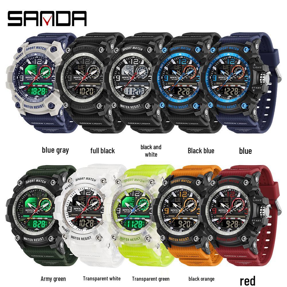 Reloj Deportivo Multifunción Impermeable Sanda con Doble Pantalla, Alarma, Cronómetro, para Estudiantes y Uso al Aire Libre