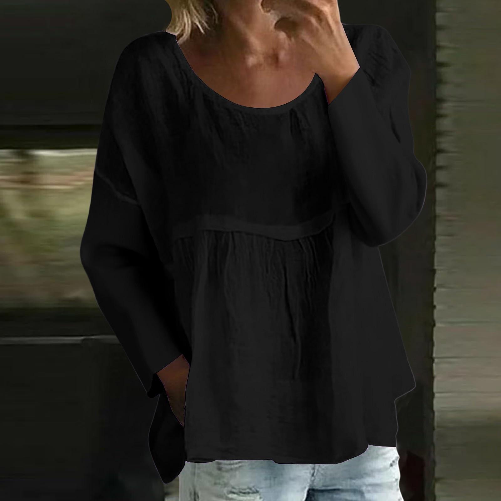 

Женский повседневный модный свободный топ с круглым вырезом и цветочным принтом, с длинным рукавом L чёрный